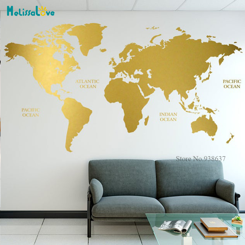 Office Furniture World - Złota mapa świata naklejka geometryczna ścienna
