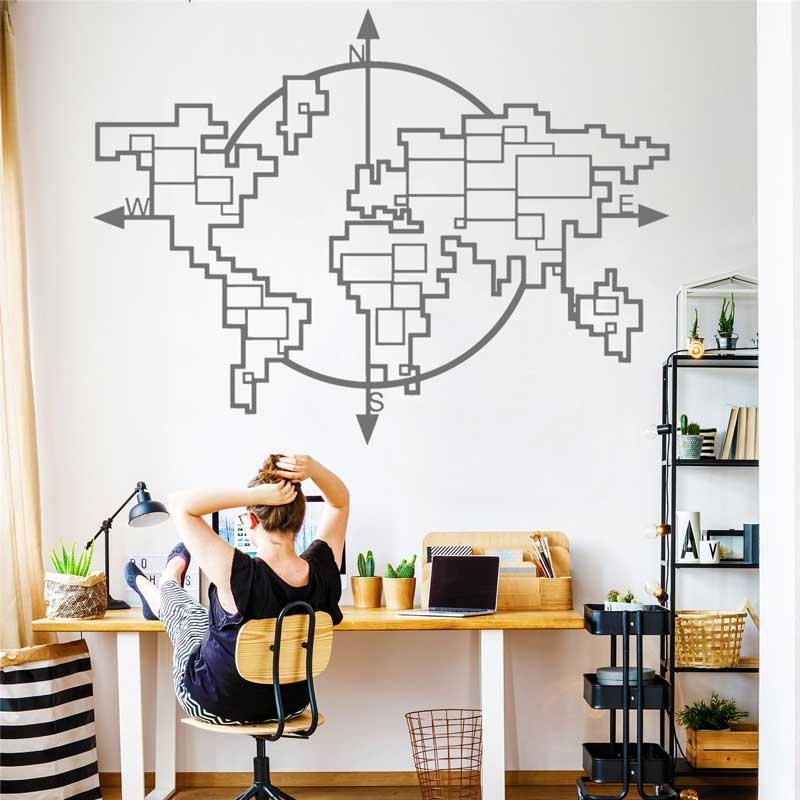 Office Furniture World - Geometryczna mapa świata Kompas Winylowe naklejki