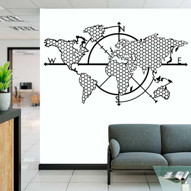 Office Furniture World - Honeycomb Geometric World Map Compass Winylowe