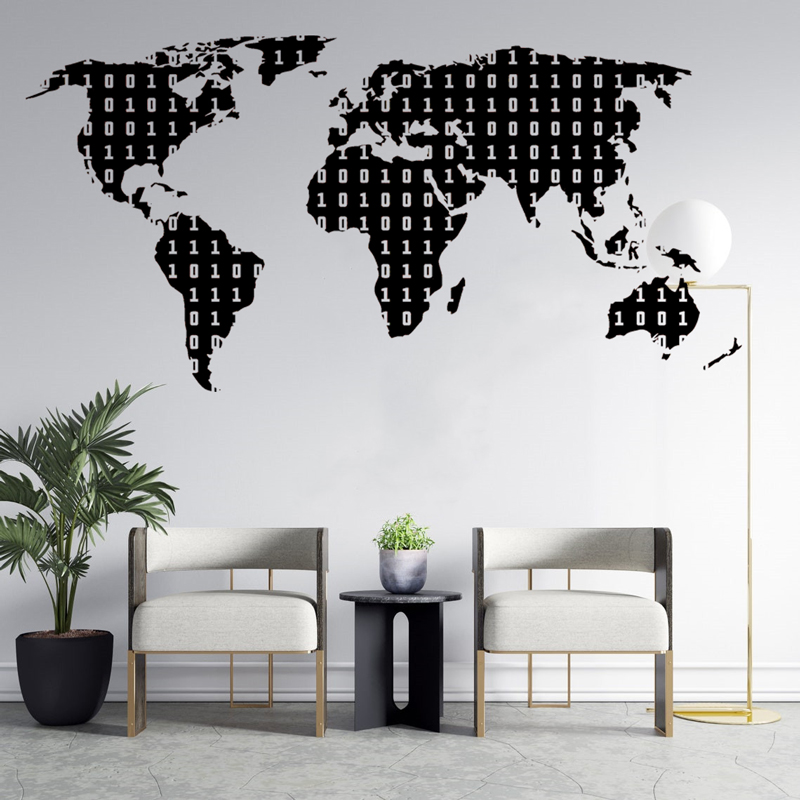 Office Furniture World - Naklejka Ścienna Mapa Świata Technologia Kodu